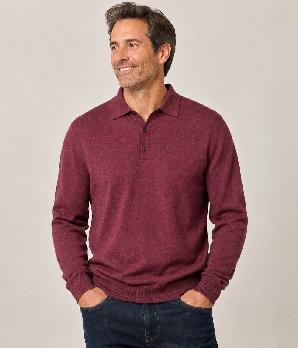 Peruvian Connection 100% Wool Burgundy Polo Sweater Men XL Long Sleeve Pullover